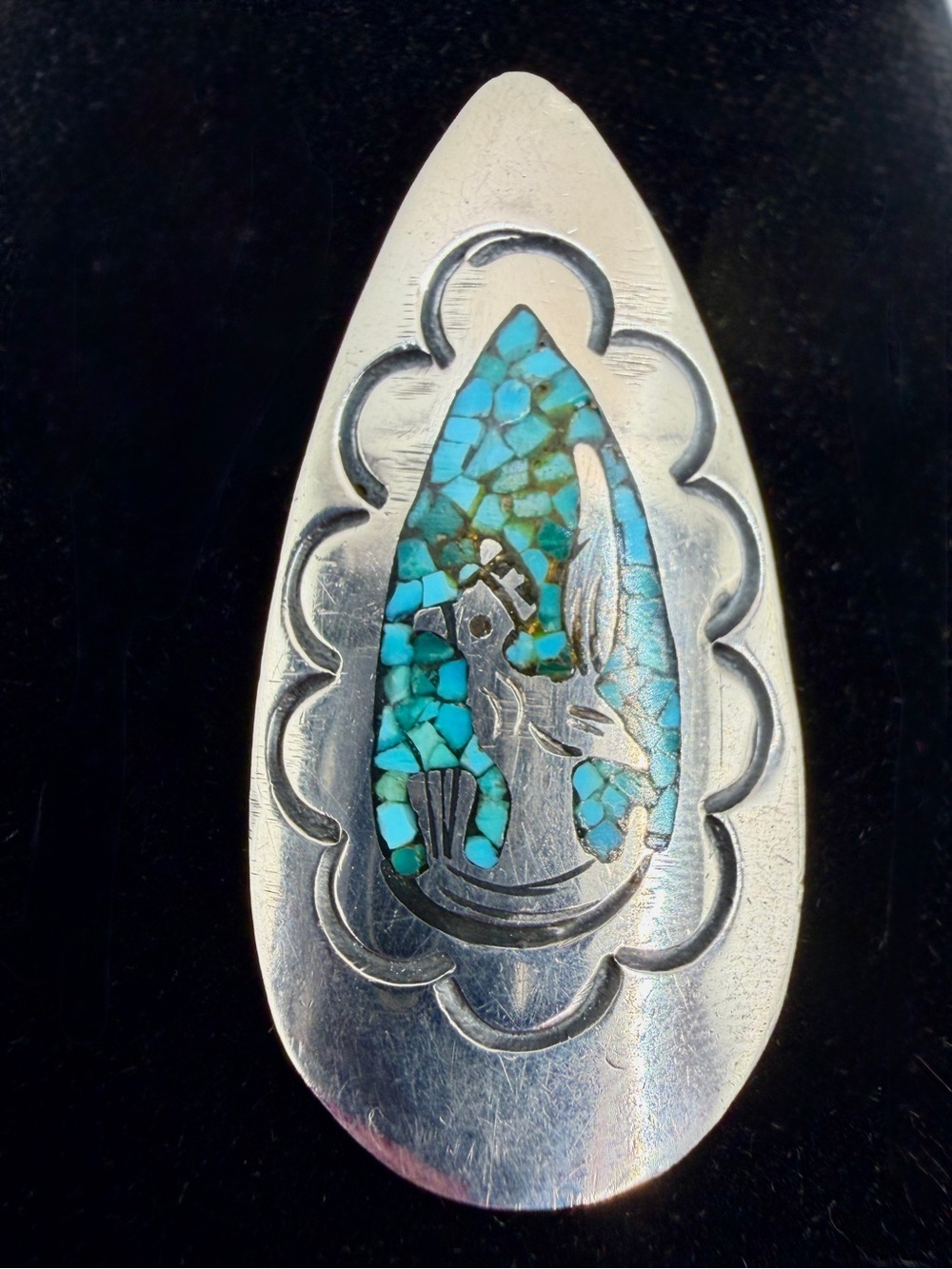 Tommy Singer Pendant Sterling Native Teardrop Inlay Peyote Waterbird Turquoise